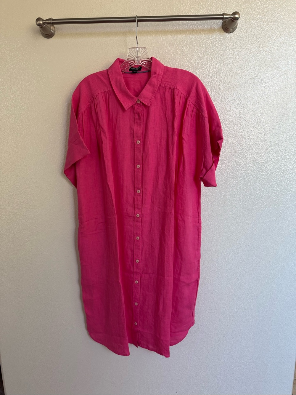 J. Crew Bright Pink Short-Sleeve Button-Down Shirt Dress